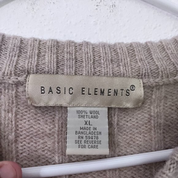 Basic Elements 100% Wool Shetland Tight-Knit Cream Long Sleeve Sweater Sz XL - Picture 2 of 3